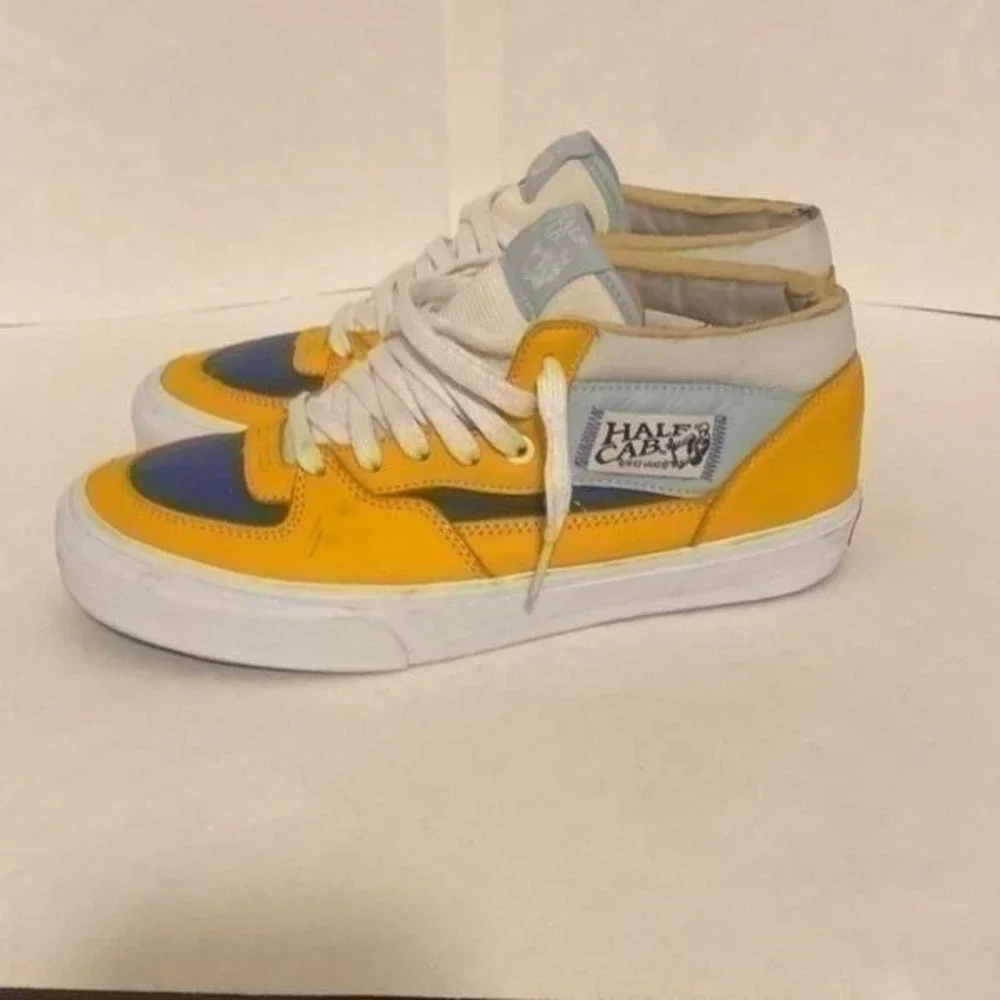 Vans Vault Half Cab EF VLT LX VN0A5HUS4GJ Gold Blue‎ White Leather Size 9.5